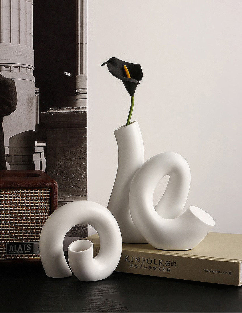 Ceramic Vase | Sister Snaking Forms - Black and White - The Feelter
