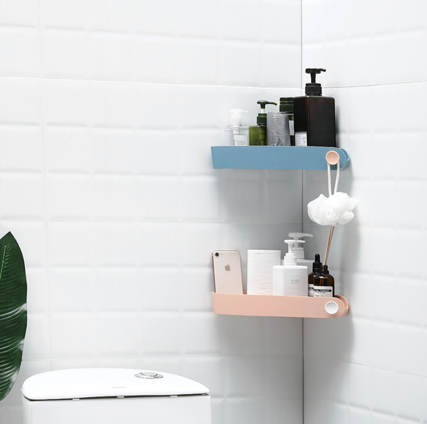 Punch-free bathroom wall-mounted triangle storage rack